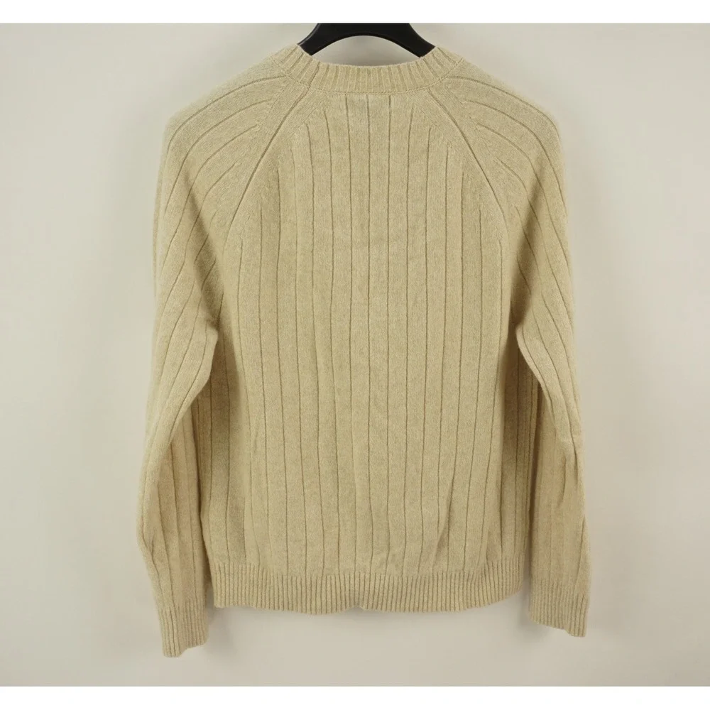 Banana Republic Crew Macro Rib Cable Knit Wool Sweater Men's Large Cream Stretch